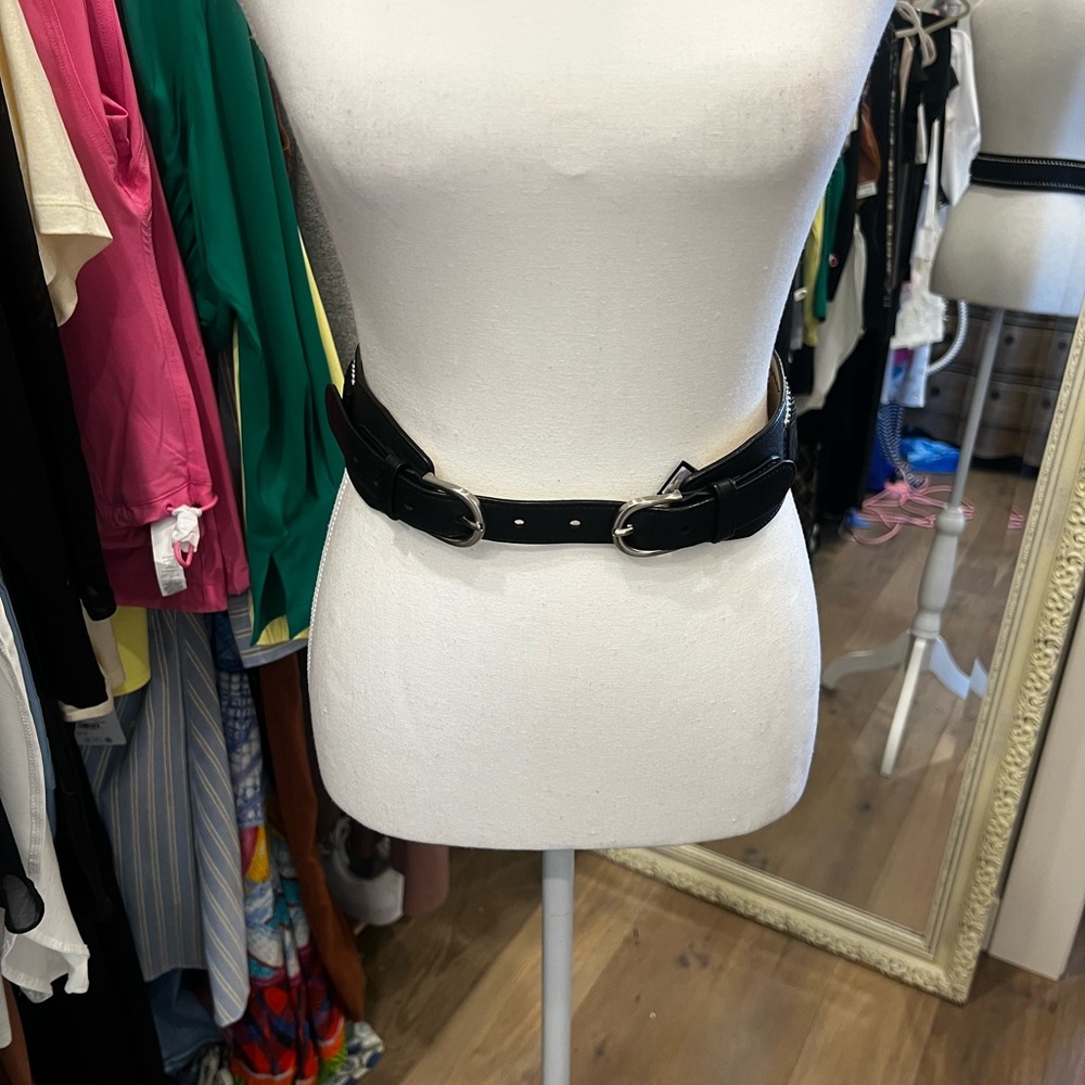 Diane Von Furstenberg Black Double-Buckle Leather Waist Belt
